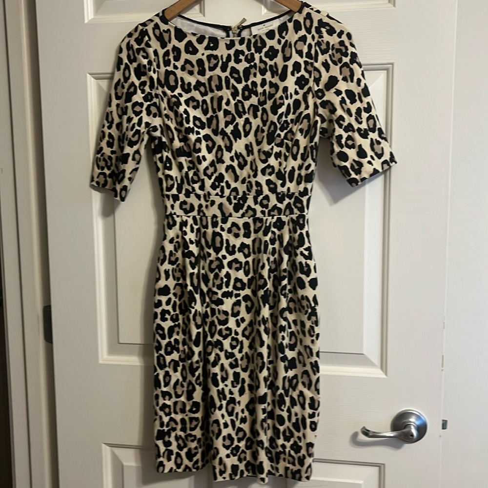 New no tags Kate Spade Leopard Animal Print Black Beige Dress 4 S